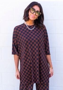 NEW! Dressed in LALA 'Lex' Ribbed Oversize T-Shirt in MOCHA/BLACK (S)